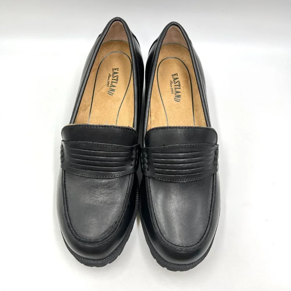 Eastland‎ Womens Size 10 Newbury Black Leather Chunky Lugs Sole Loafers Shoes